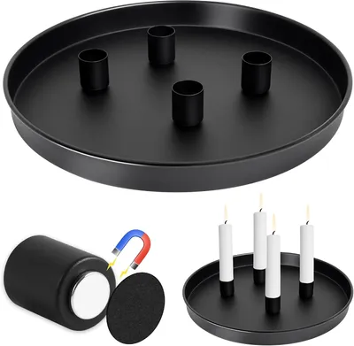 Obrázek produktu pro Podnoska na adventní svíčky, průměr 25 cm, s 4 magnetickými kovovými svícny, držák na vánoční svíčky, adventní věnec, dekorativní podnos, vánoční dekorace