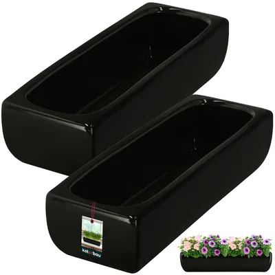 Immagine prodotto di KOTARBAU® Set di 2 vasi da fiori in Vetroceramica allungati, interni neri Vaso da fiori rettangolare 31x10,5x7 cm Vaso per piante grasse per il davanzale del soggiorno Vaso da fiori allungato Collezione Piano Vaso per bonsai