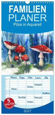 Produktbild von Familienplaner 2027 - Pilze in Aquarell mit 5 Spalten (Wandkalender, 21 x 45 cm) CALVENDO