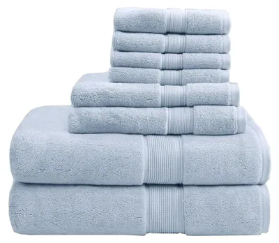 Badetuch-Set 8-teilig, 100 % Baumwolle, 800 g/m², hellblau