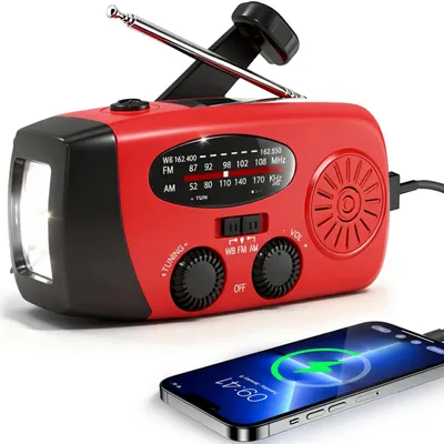 Produktbild von Brixy Notfallradio – Radio mit Akku für Notfälle – Aufziehbar – Solar – Taschenlampe – Powerbank – R