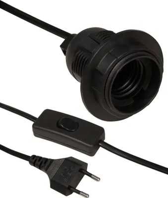 Produktbild von Euro-Netzkabel McPower mit Schnurschalter und E27 Fassung, 3,5m, schwarz