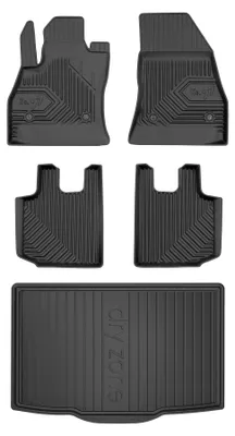 Image de Tapis en caoutchouc + bac de coffre pour Fiat 500L 2012-2022 (monospace, plancher bas) – 5 pièces, noirs, sur mesure