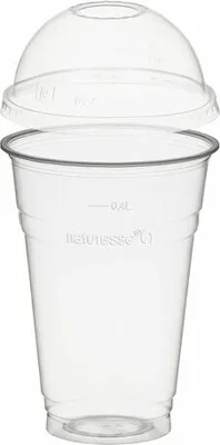 Produktbild von 50x  Trinkbecher 400ml + Domdeckel mit Rundloch aus Biokunststoff (PLA)