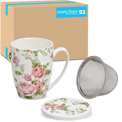 Produktbild von Teetasse mit Deckel und Teesieb 36er Set Blumen Rosen-Blüten