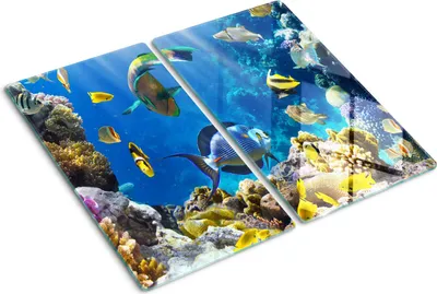 Produktbild von Tulup Glas-Herdabdeckplatte - 2x30x52cm - Glaskeramikkochfeld-Abdeckung Spritzschutz Zweiteilig Korallenriff