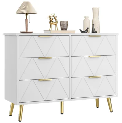 Obrázok produktu pre Komoda s 6 zásuvkami, biela, rozmer 104x34x75 cm, materiál: drevo, drevotrieska