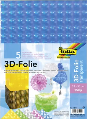Zdjęcie produktu dla Folia Folia 3D 150µ, 23x33cm, 5 arkuszy, 5 różnych kolorów