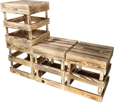 Produktbild von 1x GEFLAMMTER HOLZHOCKER rustikal, eckig / 42x42x45 cm / Beistellmöbel, Beistelltisch Couch
