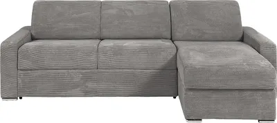 Produktbild von Reversibles Ecksofa mit Schnellbettfunktion - Cord - Hellgrau - Liegefläche 160 cm (breite Latten) - Matratze 22 cm mit Memory Schaum - CALITO