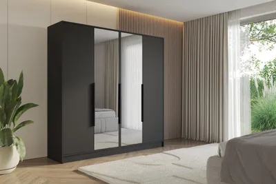 Produktbild von ALTDECOR Kleiderschrank mit Spiegel LESE - 200x200x51 Schwarz Schrank Garderobenschrank Mehrzweckschrank mit modernen glatte Fronten