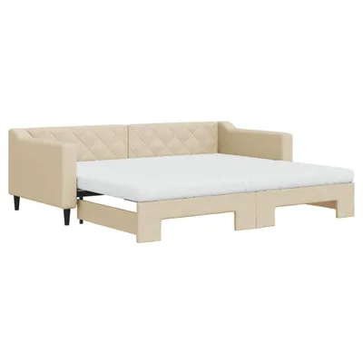 Produktbild von vidaXL Tagesbett Ausziehbar mit Matratzen Creme 90x200 cm Stoff