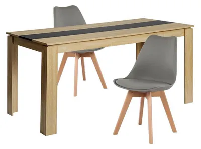 Zdjęcie produktu dla Zestaw obiadowy: stół i 2 krzesła, prostokątny, dąb/czarny, 160 cm, kolor szary