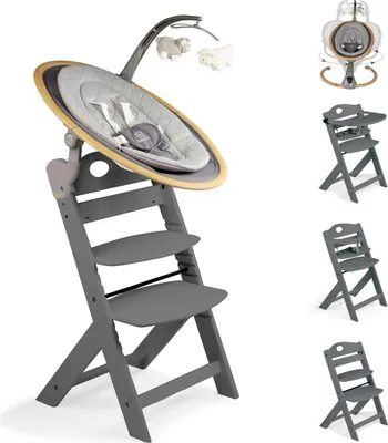 Produktbild von BabyGo Homey-Set Pro Hochstuhl Family inkl. Babywippe & Essbrett wood/ grey
