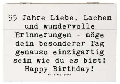 Produktbild von Mr. & Mrs. Panda Kiste Spruch 95. Geburtstag 22 x 15 cm - Weiß - Geschenk, mit Deckel, Feiern, Geschenkbox, einzigartig, Box, Geburtstagskind, Alter, Truhe, Glückwunsch