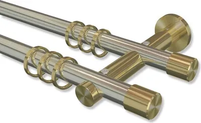 Produktbild von Interdeco Gardinenstange, Vorhangstange Edelstahl-Optik / Messing-Optik Modell Platon Santo, 20 mm Ø 2-läufig, 180 cm