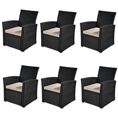 Image de Mucola Chaise de jardin set de 6 chaises à haut dossier noir Chaise en rotin Polyrattan chaise en rotin chaise en osier chaise de jardin terrasse siège balcon lounge