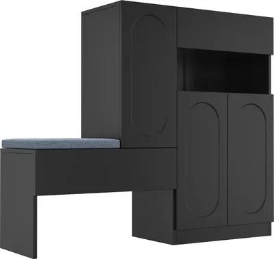 Produktbild von okwish Schuhschrank mit gepolsterter Sitzbank,Schuhregal mit gewölbten Türen und höhenverstellbaren Fächern,Klapptür mit Soft-Close-Funktion,Schwarz