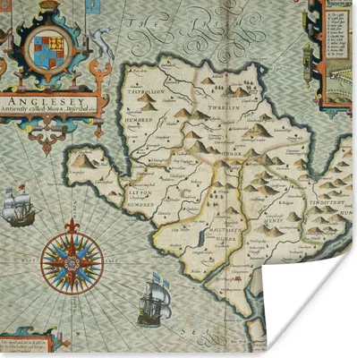 Produktbild von MuchoWow® Poster Karte - Anglesey - Vereinigtes Königreich - Wales 75x75 cm - Wand Dekoration