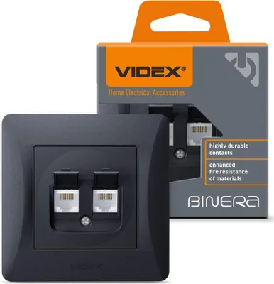 Imagen del producto de Conector de red Videx Binera, 2xRJ45, doble, color grafito , para montaje empotrado