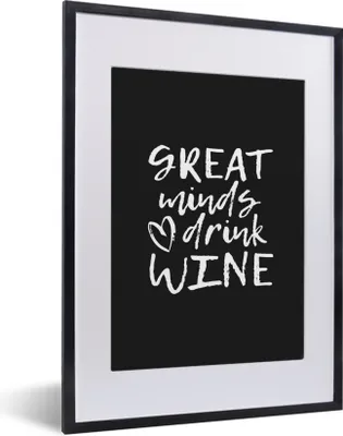 Produktbild von MuchoWow® MuchoWow® Gerahmtes Poster Weintext - große Geister trinken Wein - Sprüche 30x40 cm - Poster mit zchwarzem Bilderrahmen - Wandposter Schlafzimmer