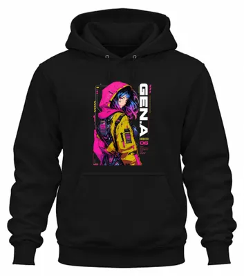 Productafbeelding van Cyberpunk Japan Y2K Manga Hoodie, zwarte capuchontrui, maat S