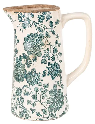 Image de Clayre & Eef Pot décoratif 16x11x20 cm Beige Vert Céramique Fleurs