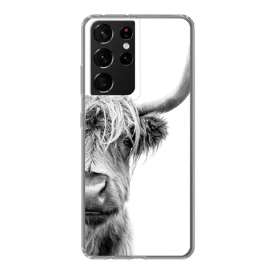 Produktbild von MuchoWow® Handyhülle Schutzhülle Hülle für Samsung Galaxy S21 Ultra Schottischer Highlander - Tiere - Schwarz - Weiß Silikon Softcase Handy Hülle - Mobiltelefon