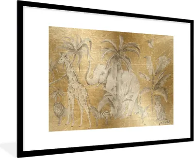 Produktbild von MuchoWow® Gerahmtes Poster Dschungel - Kinder - Gold - Tiere 90x60 cm - Poster mit Schwarzem Bilderrahmen Wandposter Rahmen Foto Bilder - Wanddekoration - Fotos