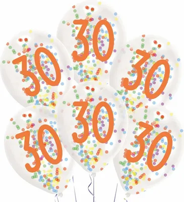 Zdjęcie produktu dla Amscan Balony Konfetti 30 Lat 27,5 Cm Lateksowe Białe 6 szt