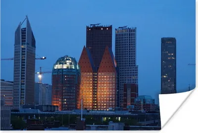 Produktbild von MuchoWow® Poster Den Haag - Wolkenkratzer - Nacht 120x80 cm - Bilder