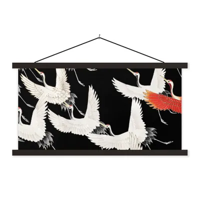 Produktbild von MuchoWow® Textilposter Japan - Jahrgang - Kranich 60x30 cm mit schwarzem Rahmen - Textilien