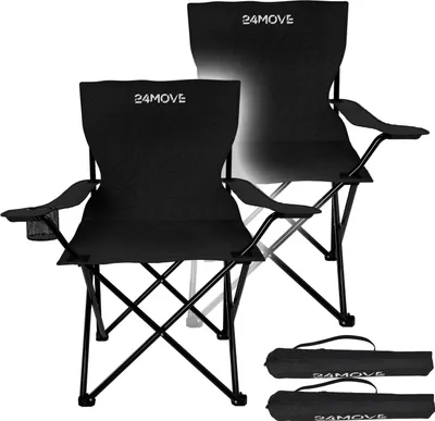 Produktbild von 24MOVE® Campingstuhl Faltstuhl, 2er Set, schwarz, mit Getränkehalter und Tragetasche Outdoor, faltbar max. 100kg, Anglerstuhl, Klappstuhl