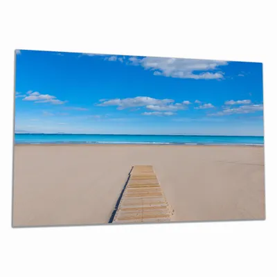 Produktbild von Wallario Herdabdeckplatte aus Glas, Größe 80 x 52 cm 1-teilig, Motiv Auf dem Holzweg zum blauen Meer