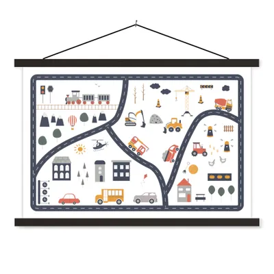 Produktbild von MuchoWow® Textilposter Auto - Kinder - Gebäude 60x40 cm mit schwarzem Rahmen - Hölzernes
