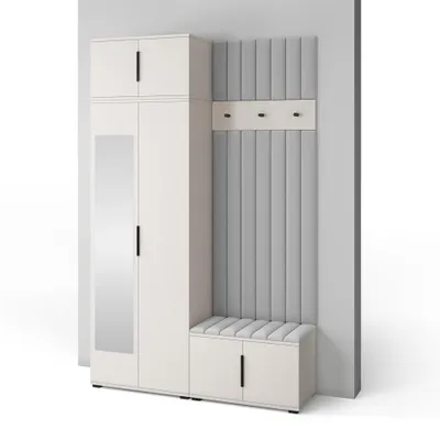 Produktbild von Garderoben-Set Napoli Version 14: Kleiderschrank mit Polsterpaneelen, Schuhschrank Flur und Eingangsbereich (Cashmere/Trinity 32)