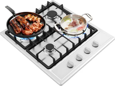Obrázok produktu pre Plynová varná doska – vstavaná – 4 horáky – 59 x 51 cm – nerezová oceľ – železný rošt – výkon 2 x 3,0 kW + 1,75 kW + 1,0 kW – čierna