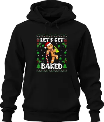 Produktbild von Let's Get Baked Lebkuchenmann Cannabis Weihnachten lustig Party Uni Hoodie Kapuzenpullover, Schwarz, S