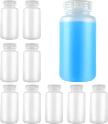 Productafbeelding van 10 x 250 ml weithalsfles, kunststof fles, laboratoriumreageerbuisfles, HDPE, weithalsflessen