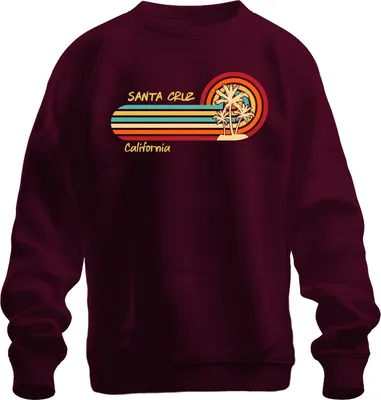 Immagine prodotto di Santa Cruz California Retro Palmen Sonnenuntergang Strand Surfer Felpa Unisex Pullover, Borgogna, S
