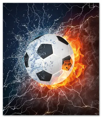 Produktbild von Wallario Herdabdeckplatte aus Glas, Größe 52 x 60 cm 1-teilig, Motiv Fußball - Feuer und Wasser