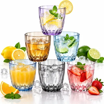 6er-Set Kunststoff-Wassergläser 300 ml, farbenfroh, stapelbar