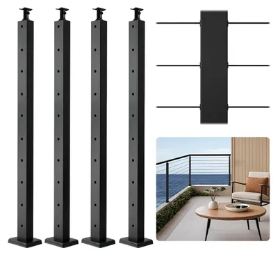 Image de VEVOR Poteau de garde-corps pour câbles, lot de 4, 914x25,4x50,8 mm, trous horizontaux pré-percés, acier inoxydable SUS304, support horizontal courbé, pour main courante, balustrade, noir, 4JZLGZXHS914UUOI6001V0