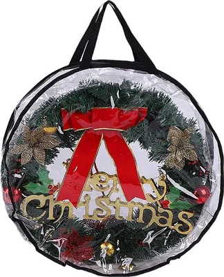 Produktbild von Aufbewahrungstasche für Weihnachtskränze mit Griff, Reißverschluss, große Kapazität, transparente Girlanden, Minibäume, staubdichter Organizer