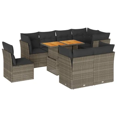 Produktbild von 9-tlg. Garten-Sofagarnitur mit Kissen Grau Poly Rattan