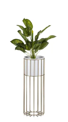 Produktbild von HowHomely Blumenständer - Stilvoller Metall-Pflanzenhalter mit goldweißer Struktur - 55 cm