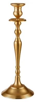 Produktbild von Kerzenständer für Stabkerzen in Mattgold, 46 cm hoch, klassischer Metallkerzenhalter für Tisch- oder Bodendekoration, geeignet für Hochzeiten und Zuhause