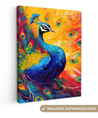 Obrázek produktu pro OneMillionCanvasses® - Obraz na plátně - Páv - Umění - Malba - Páví peří, nástěnná malba, nástěnné dekorace obrazy obývací pokoj, 90x120cm