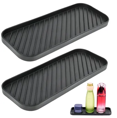 Image de Organisateur d'évier avec tapis de séchage en silicone pour cuisine et salle de bain, lot de 2, couleur noire