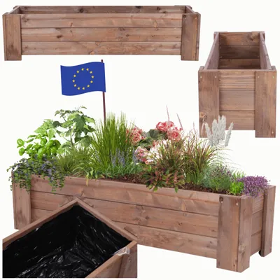 Produktbild von MODO24 Pflanzkübel Holz, Pflanzkasten, Blumenkasten, Kiefer, Schutzfolie, Wetterfest, Balkon, Garten, 30x100x33 cm, Braun, RDZP
